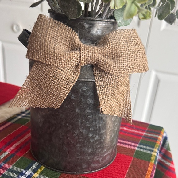 Rustic Metal Vase with Cotton and Greenery - Picture 2 of 4